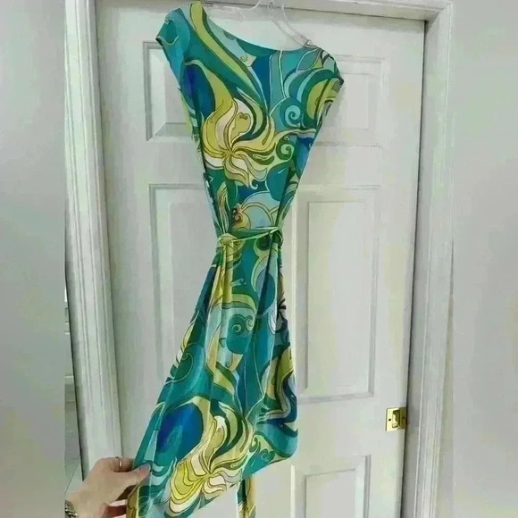 Trina Turk Collection Small Blue Green Floral Cowl Neck Sleeveless
Dress‎ EUC - Picture 5 of 8